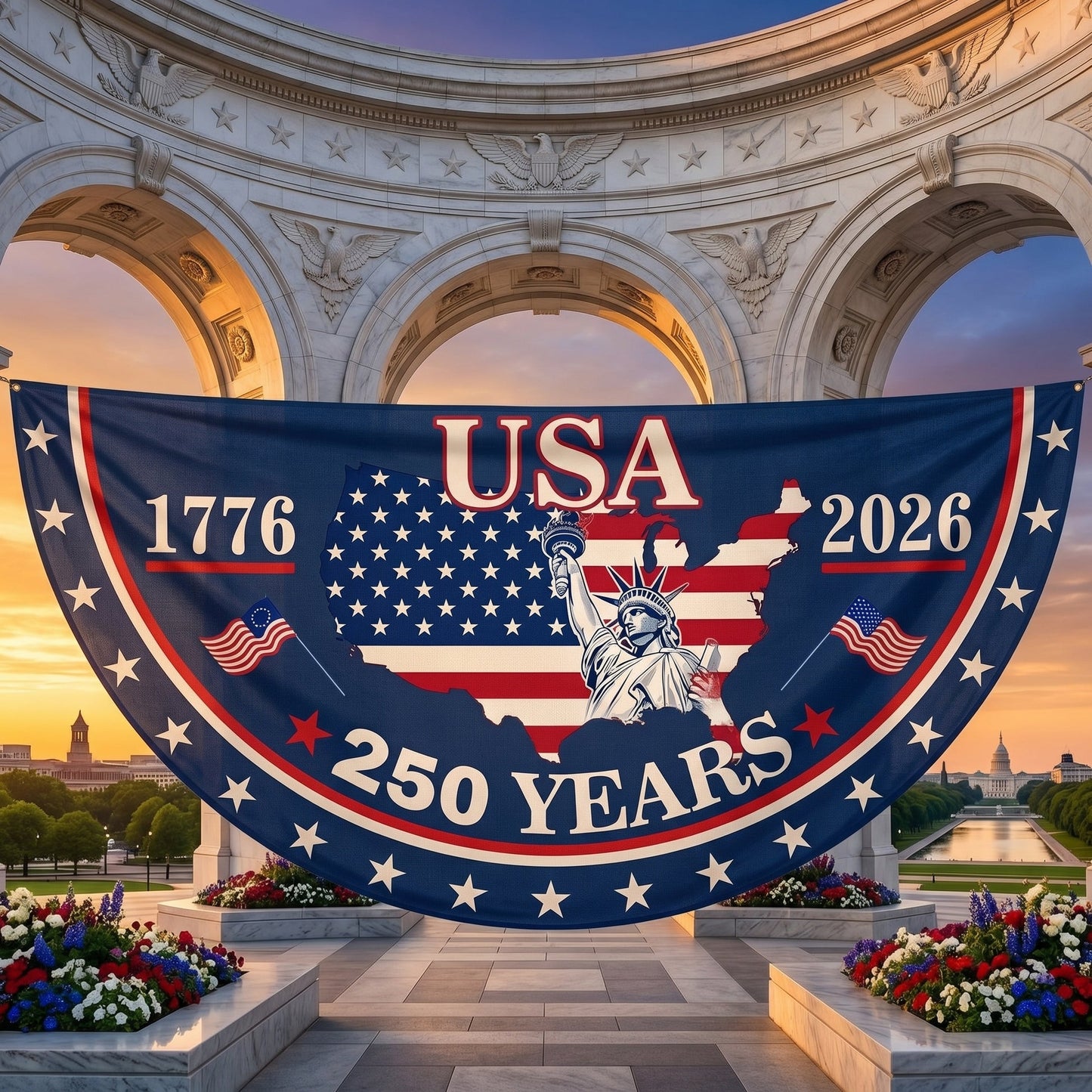 American Flag - America 250th Anniversary Non - Pleated Fan Flag