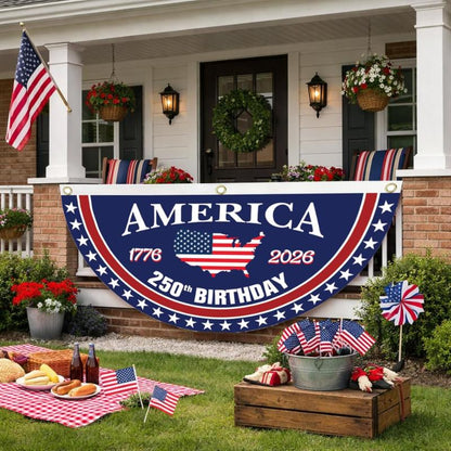 America 250th Birthday Semicircular Flag Banner, 1776–2026 Bunting Flag