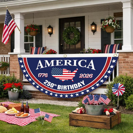America 250th Birthday Semicircular Flag Banner, 1776–2026 Bunting Flag