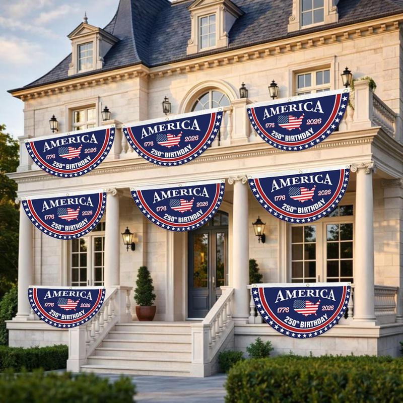 America 250th Birthday Semicircular Flag Banner, 1776–2026 Bunting Flag