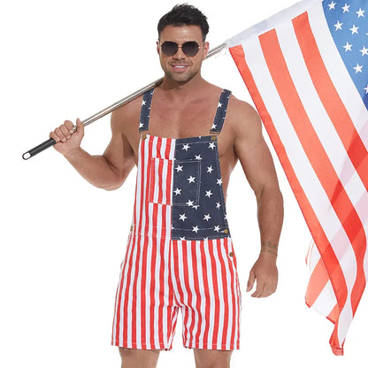 American Flag Overall Shorts – Patriotic 4th of July Denim Romper for Men & Women (250th Anniversary Edition)