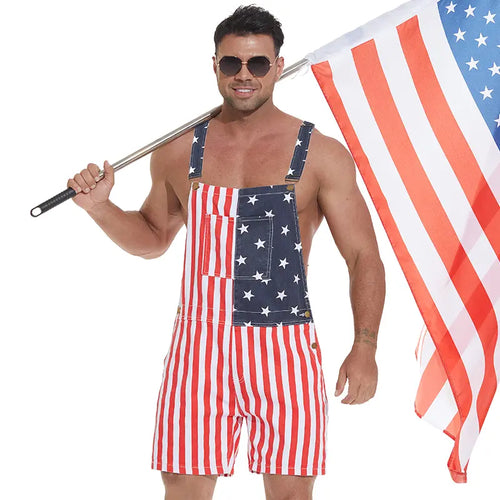 American Flag Overall Shorts – Patriotic 4th of July Denim Romper for Men & Women (250th Anniversary Edition)