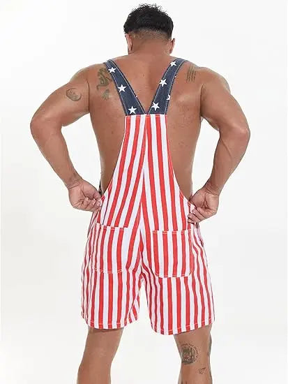 American Flag Overall Shorts – Patriotic 4th of July Denim Romper for Men & Women (250th Anniversary Edition)
