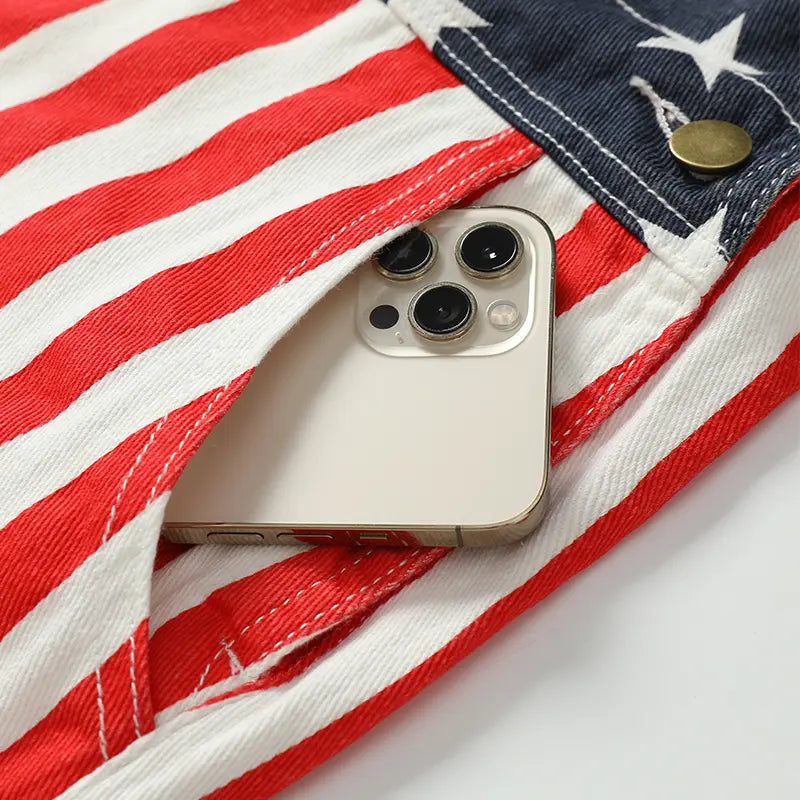 American Flag Overall Shorts – Patriotic 4th of July Denim Romper for Men & Women (250th Anniversary Edition)