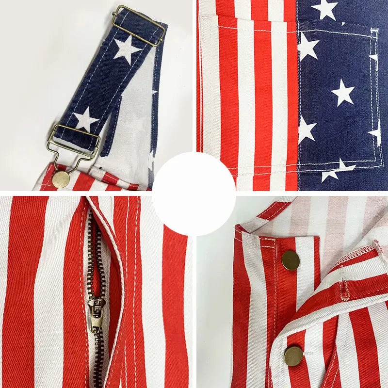 American Flag Overall Shorts – Patriotic 4th of July Denim Romper for Men & Women (250th Anniversary Edition)