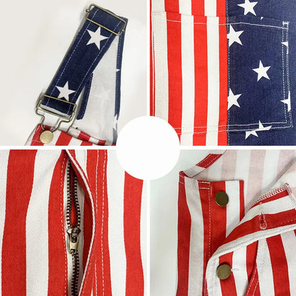 American Flag Overall Shorts – Patriotic 4th of July Denim Romper for Men & Women (250th Anniversary Edition)