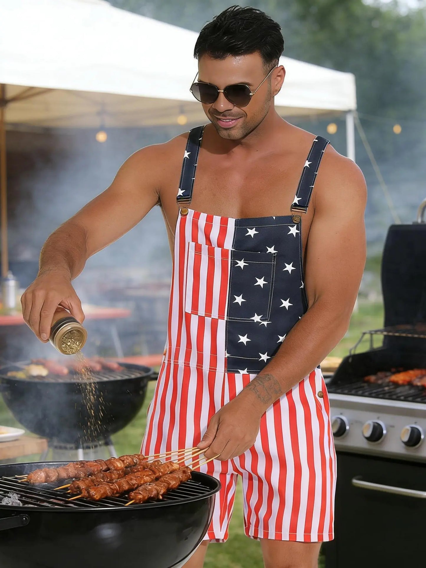 American Flag Overall Shorts – Patriotic 4th of July Denim Romper for Men & Women (250th Anniversary Edition)