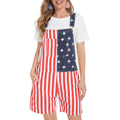 American Flag Overall Shorts – Patriotic 4th of July Denim Romper for Men & Women (250th Anniversary Edition)