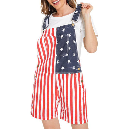 American Flag Overall Shorts – Patriotic 4th of July Denim Romper for Men & Women (250th Anniversary Edition)